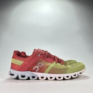 On Cloudflow Pink Lime Cushioned Lace Up Running Shoes Sneakers Women's Size 8